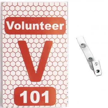 Custom Numbered White PVC 2 Panel Hex Badge with Clear Vinyl 2 Hole Strap Clip - 50 Pcs Pack